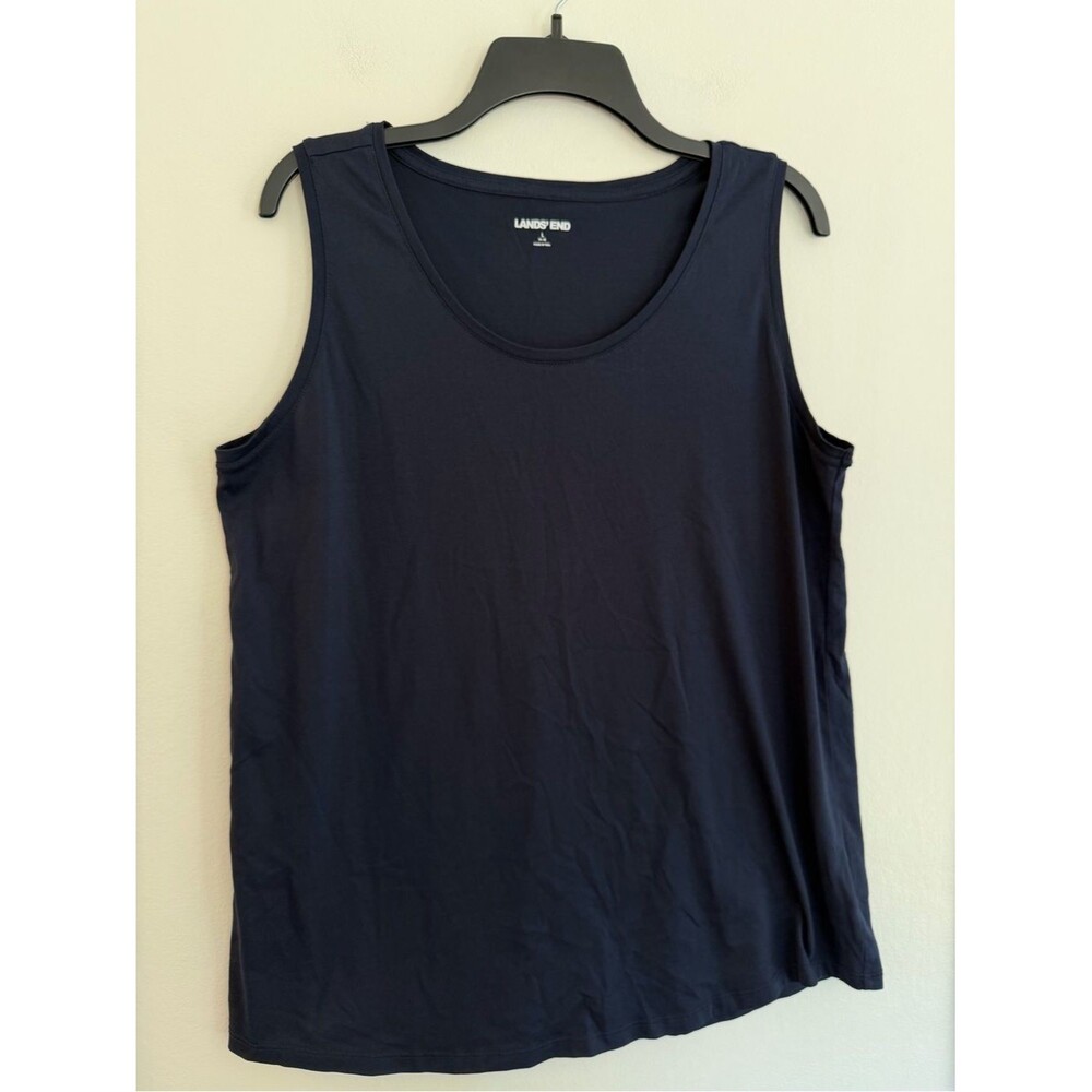 Lands’ End Women’s Navy Blue 100% Cotton Sleeveless Tank Top Size Large